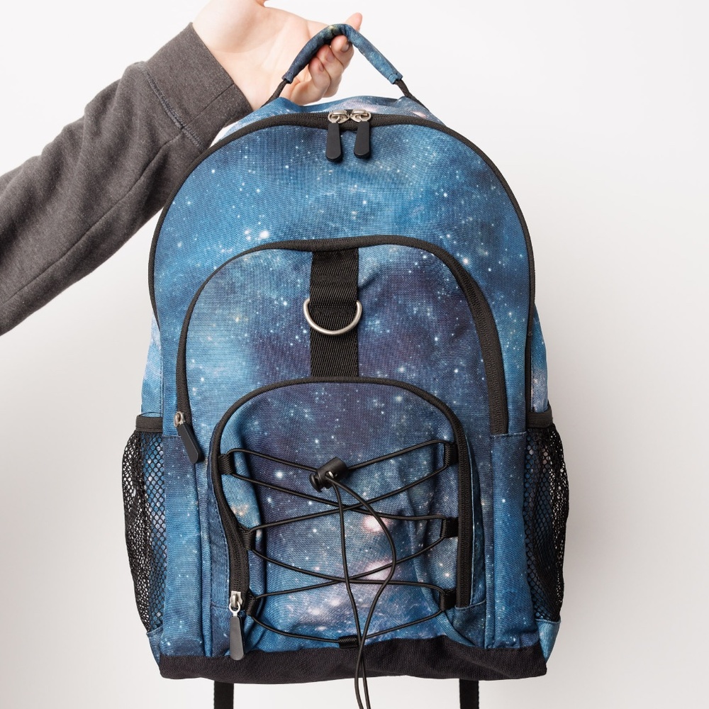 Large School Backpack Blue Universe Black Bottle Holders Laptop Front Pockets
